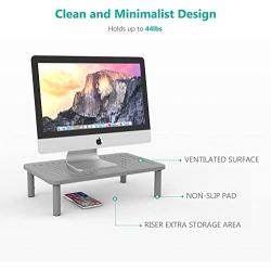 WALI Monitor Stand Riser for Computer, Laptop, Printer, Notebook and All Flat Screen Display with Vented Metal Platform and 3 Height Adjustable Underneath Storage (STT003S), Silver, 1 Pack