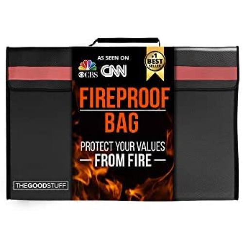 The Good Stuff Fireproof Waterproof Document Storage Bags (2000℉), Protect Important Documents from House Fires, Hurricanes, and Tornadoes, Easy to Carry Fireproof Box Bags (Extra Strength)