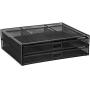 MOUNT-IT! Mesh Computer Monitor Stand Riser [Metal] Desk Organizer with Two Pullout Storage Drawers for Desktop, Laptop, and Printer Accessories and Office Supplies (Black)
