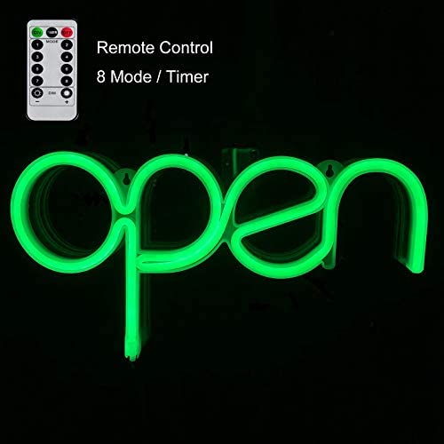 VagaryLight Open Neon Sign Light|Dynamic Mode(Flash)|Remote|Timer|USB|LED Green Open Sign for Business,CBD Dispensary,Massage,Tattoo,Bar,Man Cave,Vapor|Electronic Billboard for Stores(OG8M)