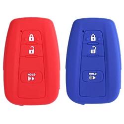 2Pcs XUHANG Sillicone key fob Skin key Cover Remote Case Protector Shell for 2016 2017 Prius 2018 2019 C-HR Smart Remote red blue