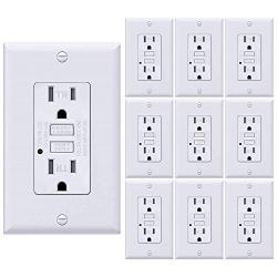 [10 Pack] BESTTEN 15 Amp GFCI Outlet, Tamper-Resistant (TR) GFI Receptacle with LED Indicator, Wallplate Included, ETL Certified, White