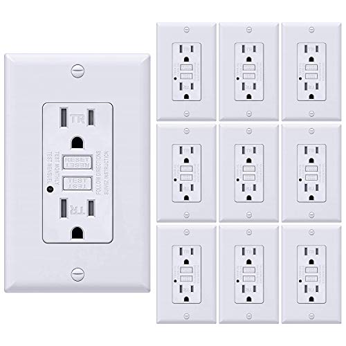 [10 Pack] BESTTEN 15 Amp GFCI Outlet, Tamper-Resistant (TR) GFI Receptacle with LED Indicator, Wallplate Included, ETL Certified, White