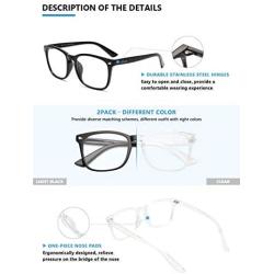 livho 2 Pack Blue Light Blocking Glasses, Computer Reading/Gaming/TV/Phones Glasses for Women Men,Anti Eyestrain & UV Glare (Light Blcak+Clear)