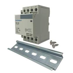 Electrodepot 60 Amp 4 Pole Normally Open Contactor, 110-120V Coil, Motor Load 40A, Lighting 63A Bundle with Slotted Steel Zinc Plated DIN Rail, 35 Millimeters x 6 Inches – 1 Piece with 2 Number 10 Screws