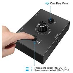 3.5mm Audio Switcher, 2 Input 1 Output / 1 Input 2 Output Audio Splitter Switcher, Audio Switcher Box, One-Key Mute Button, No External Power Required
