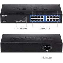 TRENDnet - TEG-S16DG 16-Port Unmanaged Gigabit GREENnet Desktop Metal Switch, TEG-S16DG, Ethernet Splitter, Ethernet/Network Switch, 16 x 10/100/1000 RJ-45 Ports, 32 Gbps Forwarding Capacity, Lifetime Protection Black