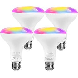Smart Light Bulb, TECKIN LED RGB Color Changing 2.4G(Not 5G),E27 100W 1300LM Equivalent Compatible with Alexa and Google Home, 2900K-6000K BR30 WiFi Light Blubs(13W), 4 Pack