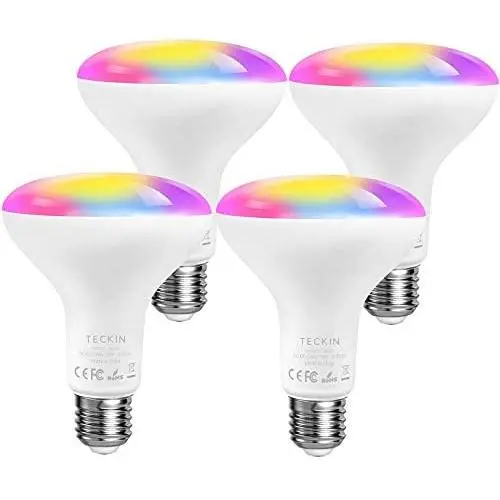 Smart Light Bulb, TECKIN LED RGB Color Changing 2.4G(Not 5G),E27 100W 1300LM Equivalent Compatible with Alexa and Google Home, 2900K-6000K BR30 WiFi Light Blubs(13W), 4 Pack