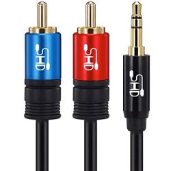 SHD 3.5mm Aux to 2RCA Y Splitter Stereo Audio Cable Male Type OFC Conductor High Flexible PVC Jacket Dual Shielding Gold Plated High End Metal Shell-Black 25Feet/7.6m