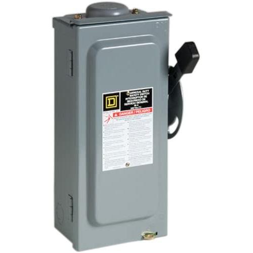 Square D by Schneider Electric D322NRB 60-Amp 240-Volt Three-Pole Outdoor General Duty Fusible Safety Switch with Neutral, Gray,Small