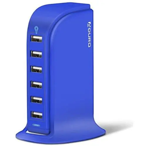 Aduro 40W 6-Port USB Desktop Charging Station Hub Wall Charger for iPhone iPad Tablets Smartphones with Smart Flow (Blue)