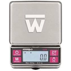 Truweigh LUX Digital Mini Scale (1000g x 0.1g, Black/Red) - Digital Kitchen Scale - Digital Travel Scale - Portable Food Scale - Meal Prep Weight Scale - Digital Gram Scale - Coffee Scale