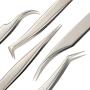 Lash Eyelash Extension Tweezers Set,Cuckoo 5 Pcs Straight and Curved Volume Lash Tweezers For Eyelash Extensions-Professional Stainless Steel Precision Tweezers Set,Lash Extension Supplies