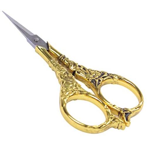 BIHRTC Vintage European Style Scissors Stainless Steel for Cross Stitch Cutting Embroidery Sewing Handcraft Craft Art Work DIY Tool(Gold)