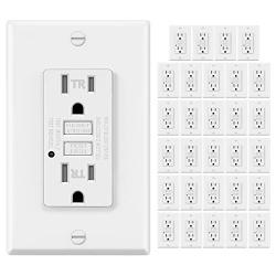 30 Pack - ELECTECK 15A/125V Tamper Resistant GFCI Outlets, Decor Receptacles with LED Indicator, Decorator Wall Plate and Screws Included, ETL Certified, White