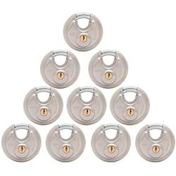 Keyed Alike Stainless Steel Disc Padlock, Same Key Open, for Self Storage, Farm, Recycle Box, Truck, 2-3/4''(70mm) (10)