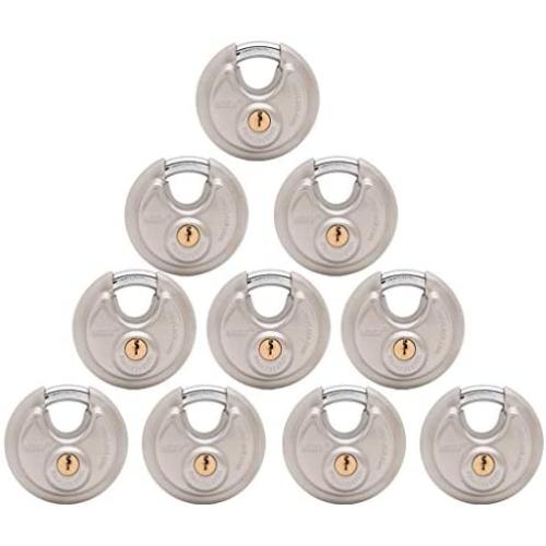 Keyed Alike Stainless Steel Disc Padlock, Same Key Open, for Self Storage, Farm, Recycle Box, Truck, 2-3/4''(70mm) (10)