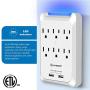 Kasonic 6-Outlet Wall Mount Surge Protector 2 Pack, 900 Joules Power Strip with 2 USB Smart Charging Ports (Total 2.4 Amp), Protection Indicator LED Light, Space Saving Design, ETL Certified