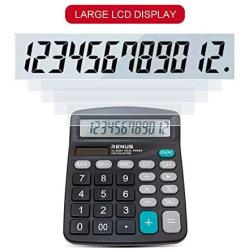 RENUS Calculator Electronic Desktop Calculator with 12 Digit Large Display, Solar Battery LCD Display Office Calculator