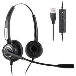 VoiceJoy Call Center Noise Cancelling Corded Binaural Headset Headphone with Mic Microphone with USB Plug for Computer and Laptop, Volume Control and Mute Switch