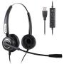 VoiceJoy Call Center Noise Cancelling Corded Binaural Headset Headphone with Mic Microphone with USB Plug for Computer and Laptop, Volume Control and Mute Switch
