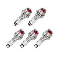 VictorsHome Indicator Light 12V DC Red 5/16 Inch 8mm Metal Shell Panel Mount Signal Pilot Dash Directional Lights 5 Pack