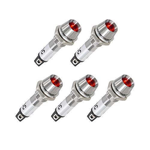 VictorsHome Indicator Light 12V DC Red 5/16 Inch 8mm Metal Shell Panel Mount Signal Pilot Dash Directional Lights 5 Pack