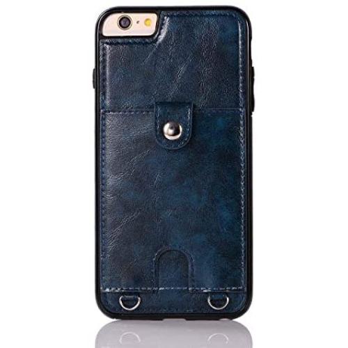 Jaorty PU Leather Wallet Case for iPhone 6 Plus/6S Plus Necklace Lanyard Case Cover with Card Holder Adjustable Detachable Anti-Lost Neck Strap for 5.5 inch Apple iPhone 6 Plus,iPhone 6S Plus,Blue
