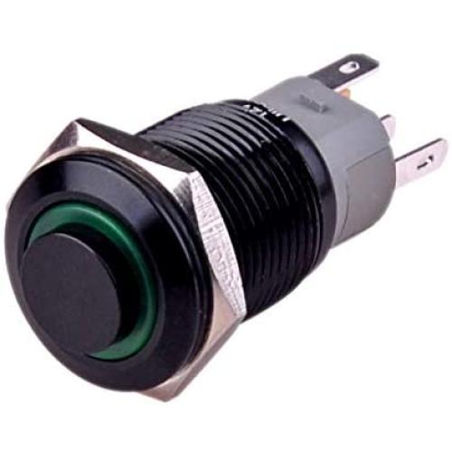 Ulincos Latching Push Button Switch U16F2 1NO1NC SPDT ON/OFF Black Shell with Green LED Ring Suitable for 16mm 5/8'' Mounting Hole (Green)