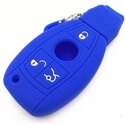 Ezzy Auto Black and Blue Silicone Rubber Key Fob Case Key Covers Key Jacket Skin Protectors fit for Mercedes Benz A B C E G R S Class