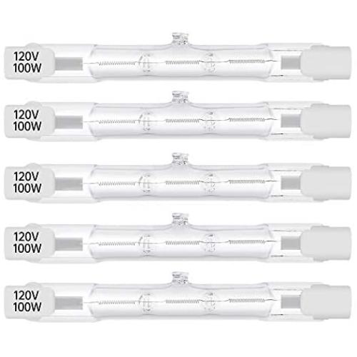5 Pack Halogen R7S 78mm T3 100W Dimmable 1050lm J-Type 120V R7S Base Warm White 2700K Double Ended Halogen Light Bulbs for Work, Security, Landscape Lights, Floor Lamps