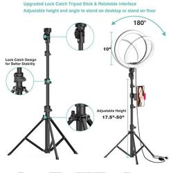10'' Selfie Ring Light with Tripod Stand & Phone Holder for Live Stream/Makeup, Dimmable Led Camera Beauty Ringlight for YouTube TikTok/Photography Compatible with Cell Phone(Upgraded)