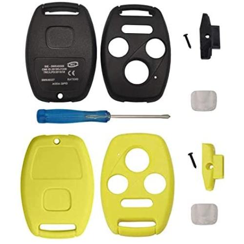 BINOWEN 3+1 Buttons Replacement For Key Fob Shell Keyless Entry Remote Honda Key Fob Case With Screwdriver Fit For Honda 2008-2012 Accord 2006-2013 Civic EX 2009-2015 Pilot (1 Yellow+1 Black)