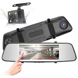 Pruveeo D700 7-Inch Touch Screen Backup Camera Dash Cam Front and Rear Dual Channel with Rear View Reversing Camera