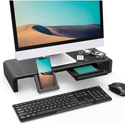 Foldable Monitor Stand Riser, Klearlook 3 Width Adjustable Computer Stand with Storage Drawer Tablet and Phone Stand Holder Desk Organizer for TV PC Laptop Computer Printer Fax Machines [Black]