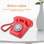 Corded Telephone Retro Rotary Dial Wired Telephone Vintage Desktop Landline Telephone(Red)