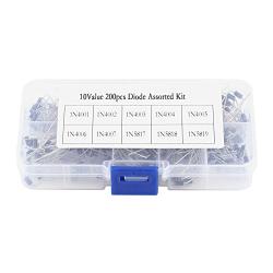 Rectifier Diode Assortment Kit, 10 Values Electronic Rectifying Diodes with Clear Storage Box, Total 200 PCS