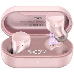 TOZO T12 Wireless Earbuds Bluetooth Headphones Premium Fidelity Sound Quality Wireless Charging Case Digital LED Intelligence Display IPX8 Waterproof Earphones Built-in Mic Headset for Sport Rose Gold