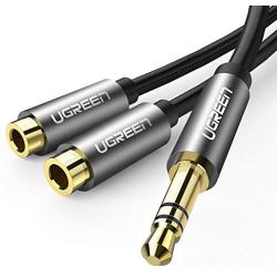 UGREEN Headphone Splitter 3.5mm Audio Stereo Y Splitter Extension Cable Male to Female Dual Headphone Jack Adapter for Earphone Headset Compatible with iPhone Samsung Tablet Laptop Black