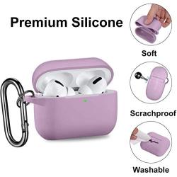 [2 Pack] SNBLK Designed for Airpods Pro Case Cover Silicone Protective Charging Case Skin with Keychain Compatible for Apple Airpods Pro 2019, (Front LED Visible) Black/Larvender