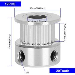 12 PCS GT2 Timing Belt Pulley 20Teeth 6.35mm Bore Timing Pulley Aluminum Wheel for 3D Printer 6mm Width GT2 Timing Belt