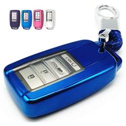 Cajek Blue TPU Key Fob Cover Case Holder Skin Bag Protector for Acura RDX RLX MDX ILX TLX PLX NSX 2 3 4 Buttons Remote Control (Not Fit Engine Hold Key)