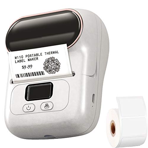 M110 Label Maker - Portable Bluetooth Barcode Printer, Mini Wireless Thermal Label Maker Machine for Clothing, Jewelry, Retail, Note, for iOS & Android, with 1.57''x1.18'' Label (40x30mm,1-Pack)