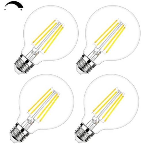 Dimmable G25 LED Vanity Edison Bulbs 100W Equivalent 1200 Lumens 5000K Daylight White 8W Vintage LED Globe Filament Bulbs with Clear Glass & E26 Base for Bathroom Makeup Mirror Pendant 4 Packs