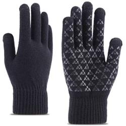 WaitingU Thicken Soft Knitted Texting Touch Screen Gloves for Smartphones PC Laptop Tablet Driving Skiing and Cycling Outdoor Gloves with Anti-Slip Design (A-Black)