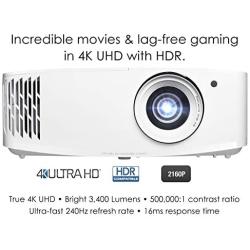 Optoma UHD30 True 4K UHD Gaming Projector | 16ms Response Time with Enhanced Gaming Mode | Lowest Input Lag on 4K Projector | 240Hz Refresh Rate | HDR10 & HLG