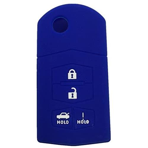 Ezzy Auto Blue 4 Buttons Silicone Rubber Key Fob Case Key Cover Key Jacket Skin Protector fit for Mazda 3 5 6 Mazda CX-7