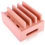 Huga Bamboo Charging Station & Multiple Device Organizer for Cellphone, Smart Watch and Tablet (Pink)