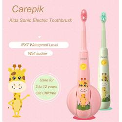 Carepik Kids Electric Toothbrush Set, Sonic Rechargeable Powered Toothbrush, Extra Soft Bristles, 2 Brush Replacement Heads, Cute Animal Cover, 3 Modes, Fun & Easy Cleaning for Age 3+ (Pink)